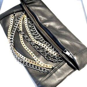 ASH Domino chain clutch handbag black leather ❤️